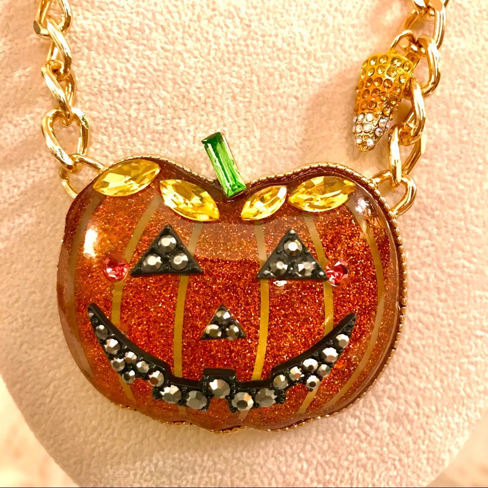 Betsy Johnson Just Treats Orange Glitter Pumpkin Pendant NWT